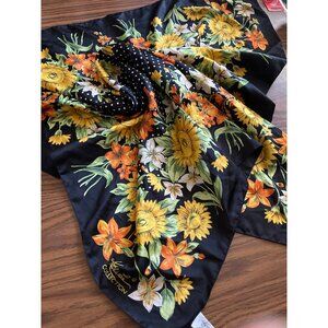 Kathy Lee Collection black white polka dots with flowers scarf